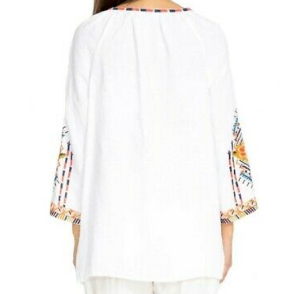 Johnny Was White Blouse with Orange Floral Embroidery - Picture 12 of 13